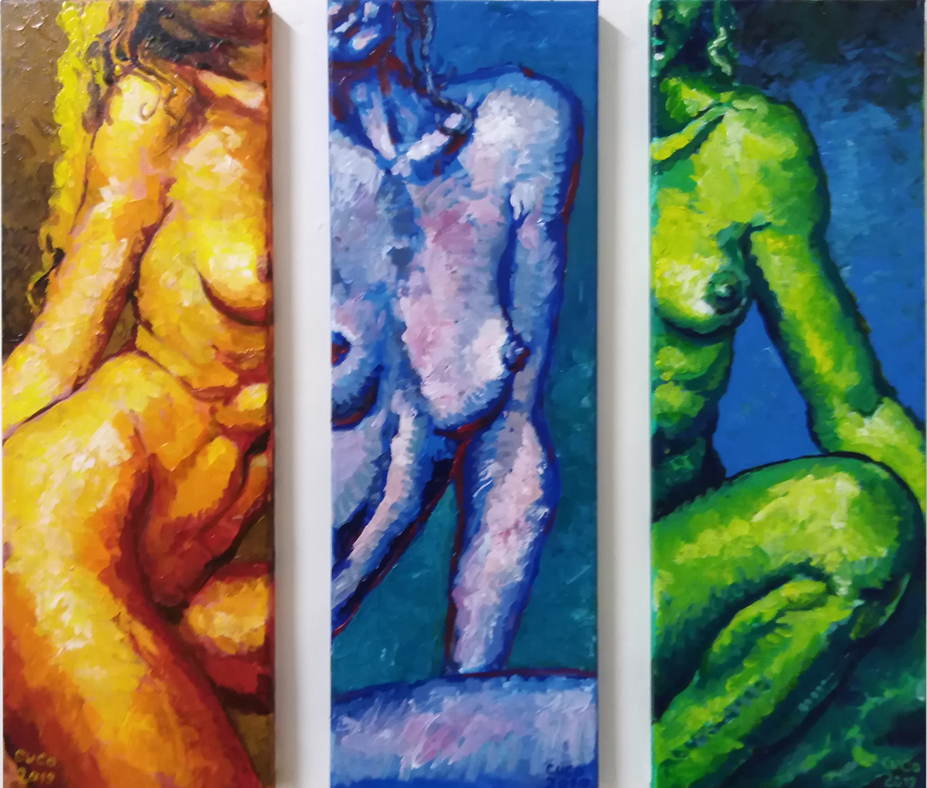 Sediaca žena, triptych