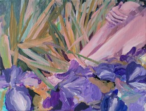 Sitting in violet irises